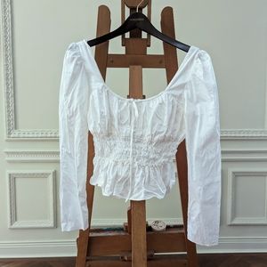 WAYF Smocked Peplum Peasant top White poplin